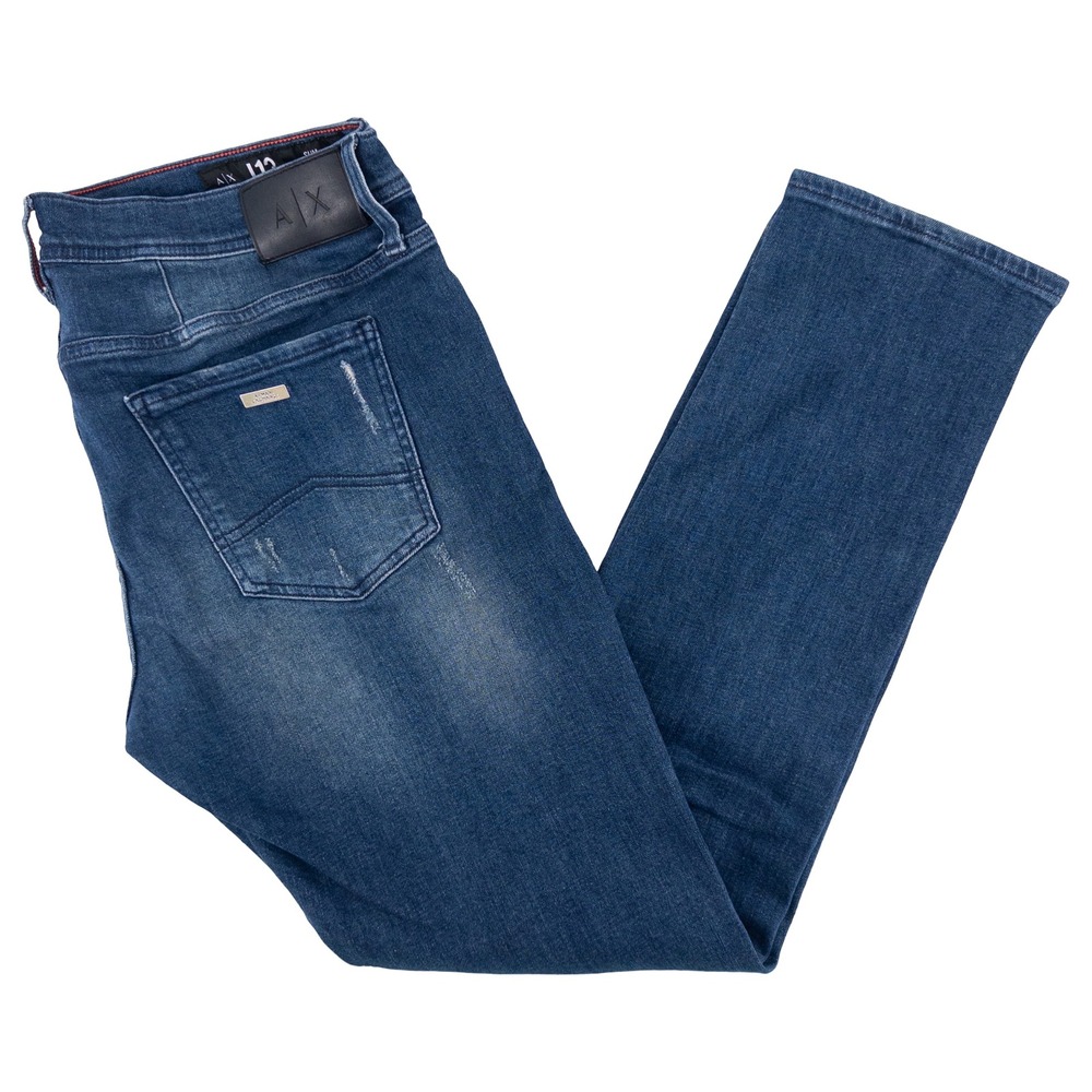 Armani Exchange Mens 36 J13 Slim Fit Jeans Blue Distressed Designer Denim